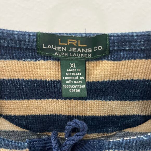 LRL Ralph Lauren Jeans Co. women's XL Nautical Striped Lace Up Top ~ Navy Beige - Picture 5 of 5